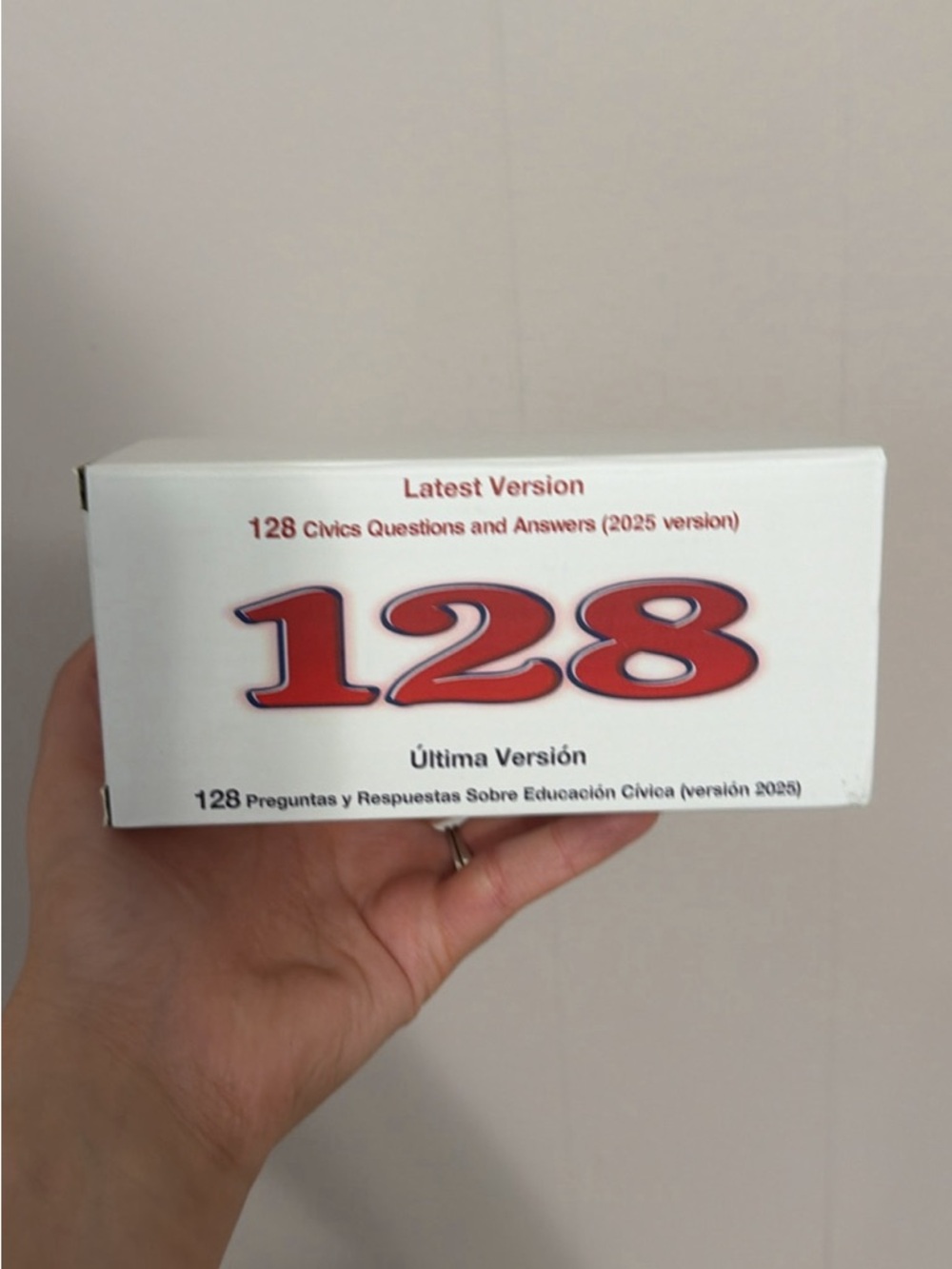 128 Civics Questions Flashcards - White Box with Red Print